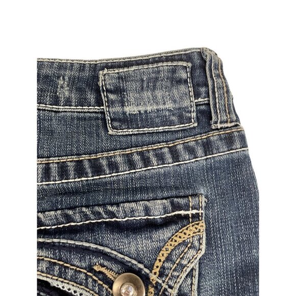 Decree Women's Misses Mini Skirt Blue Denim Embroidered 5 Pocket Size 3 - Picture 8 of 8